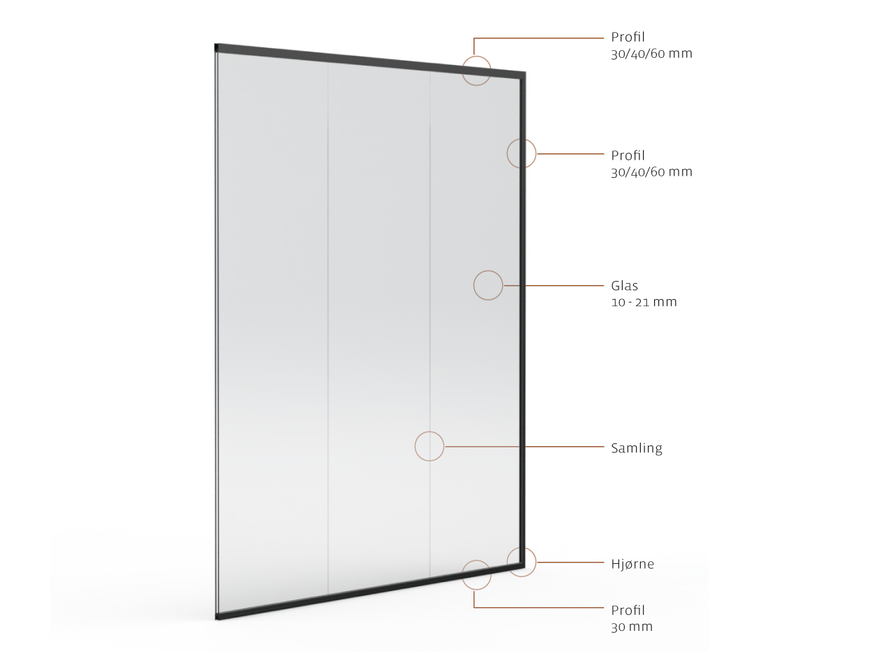 Tegninger glasvægge | 34 - 43 dB