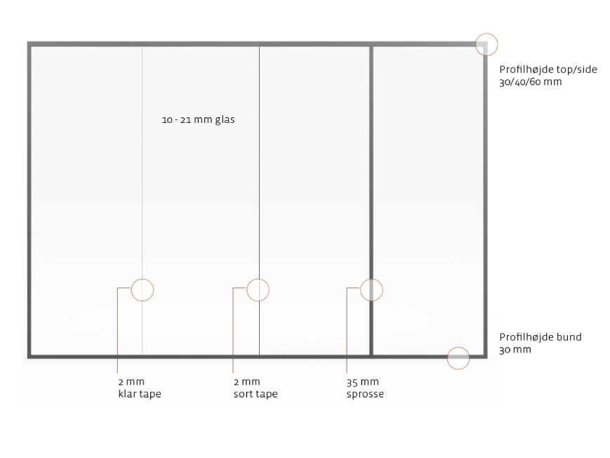 Tegninger glasvægge | 34 - 43 dB