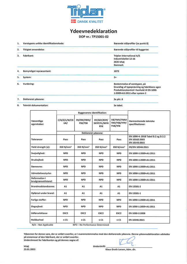 DoP Bærende stålprofiler | Triplan