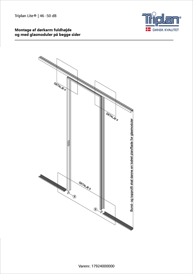 Montagevejledning akustikkarm fuldhøjde glas på begge sider | Triplan