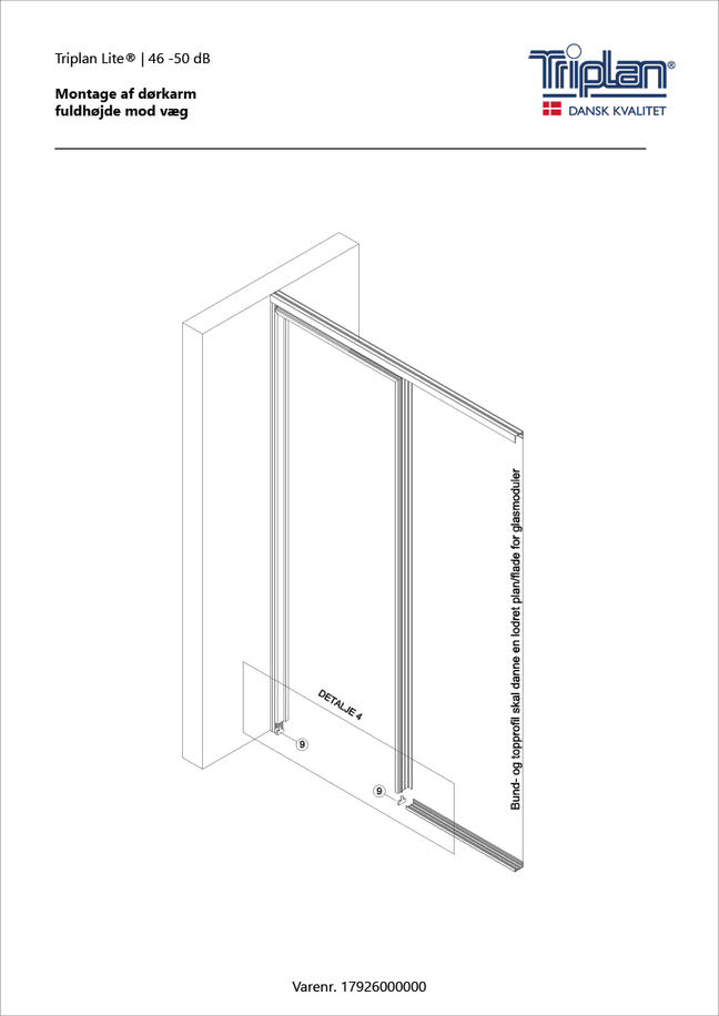 Montagevejledning akustikkarm fuldhøjde mod væg | Triplan