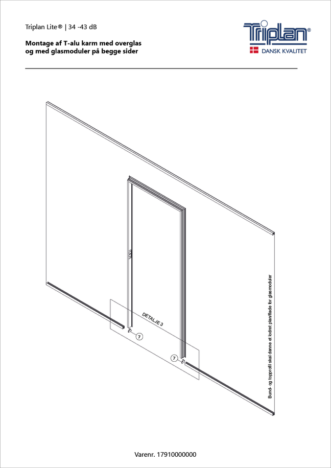 Montagevejledning T-karm overglas glas på begge sider | Triplan
