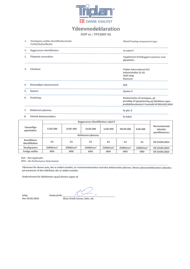 DoP - Metal framing component type | Triplan