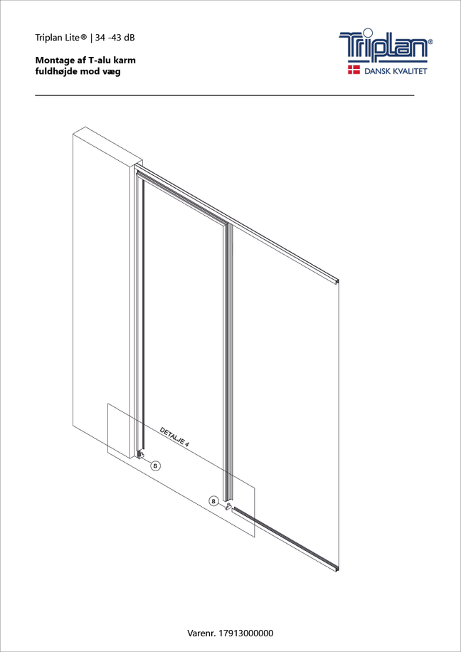 Montagevejledning T-karm fuldhøjde mod væg | Triplan
