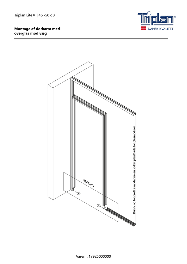 Montagevejledning akustikkarm overglas mod væg | Triplan