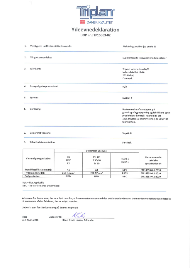 DoP - Afslutningsprofiler | Triplan
